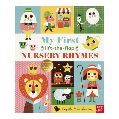 Front cover of the children's book 'My First Lift-the-Flap Nursery Rhymes' by Isaaka P. Arrhenius, published by Nosy Crow.